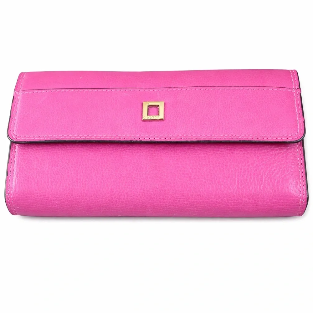 Lodis Pink Pebbled Leather Wallet Clutch Organizer